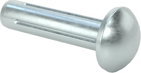 Yuvarlak Başlı Tam Oluklu Pim, Çinko Kaplamalı 1004-1045 Karbon Çelik, 1/2" Uzunluk, 0,120" Uç Çapı