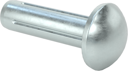 Yuvarlak Başlı Tam Oluklu Pim, Çinko Kaplamalı 1004-1045 Karbon Çelik, 1/2" Uzunluk, 0,144" Uç Çapı