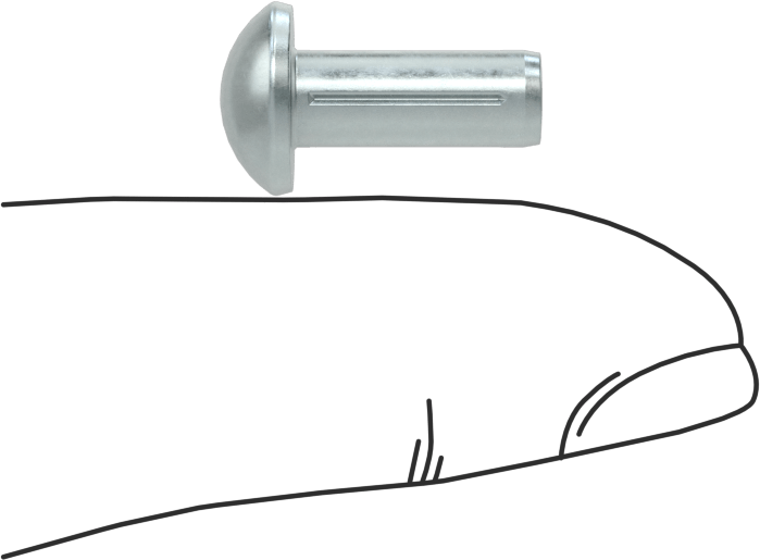 Yuvarlak Başlı Tam Oluklu Pim, Çinko Kaplamalı 1004-1045 Karbon Çelik, 1/2" Uzunluk, 0,196" Uç Çapı