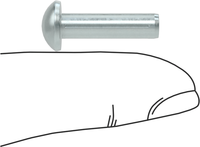 Yuvarlak Başlı Tam Oluklu Pim, Çinko Kaplamalı 1004-1045 Karbon Çelik, 3/4" Uzunluk, 0,196" Uç Çapı