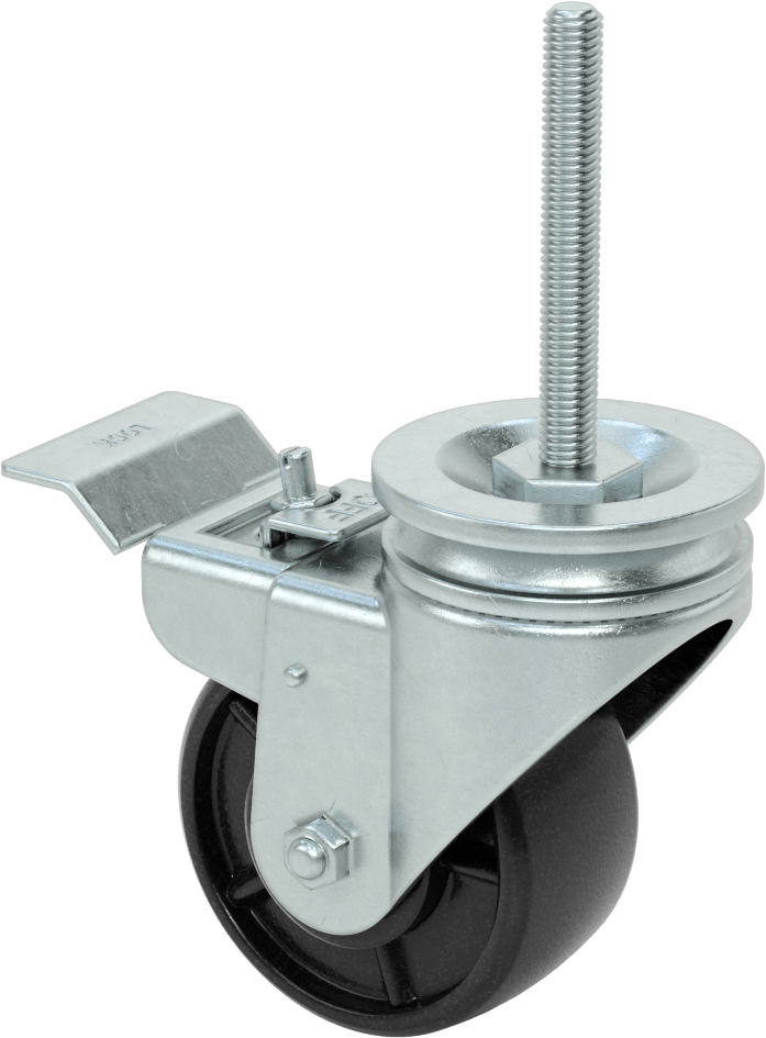 4 inç Uzunluğunda Dişli Saplı Döner Tekerlek, Total Lock, 1/2“-13 Dişli ve 4” Çaplı Polipropilen Tekerlek