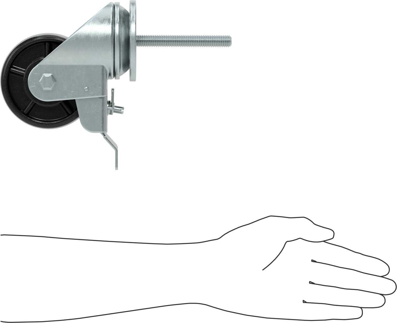 4 inç Uzunluğunda Dişli Saplı Döner Tekerlek, Total Lock, 1/2“-13 Dişli ve 4” Çaplı Polipropilen Tekerlek