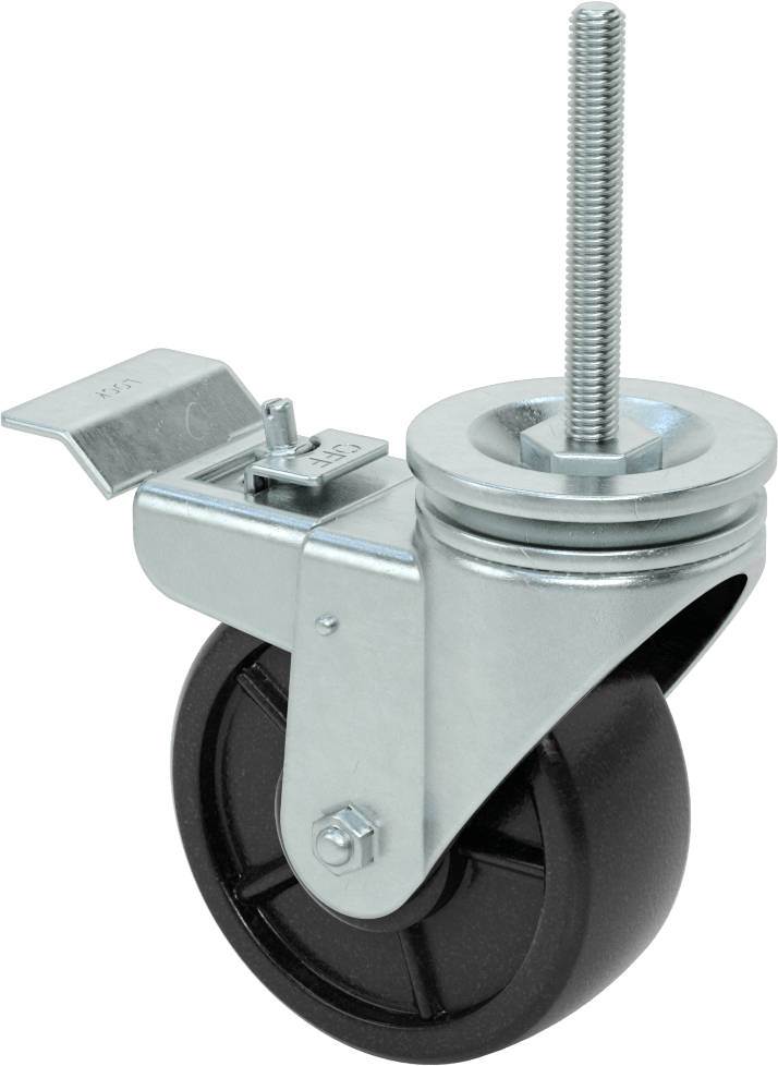 4 inç Uzunluğunda Dişli Saplı Döner Tekerlek, Total Lock, 1/2“-13 Diş ve 5” Çaplı Polipropilen Tekerlek