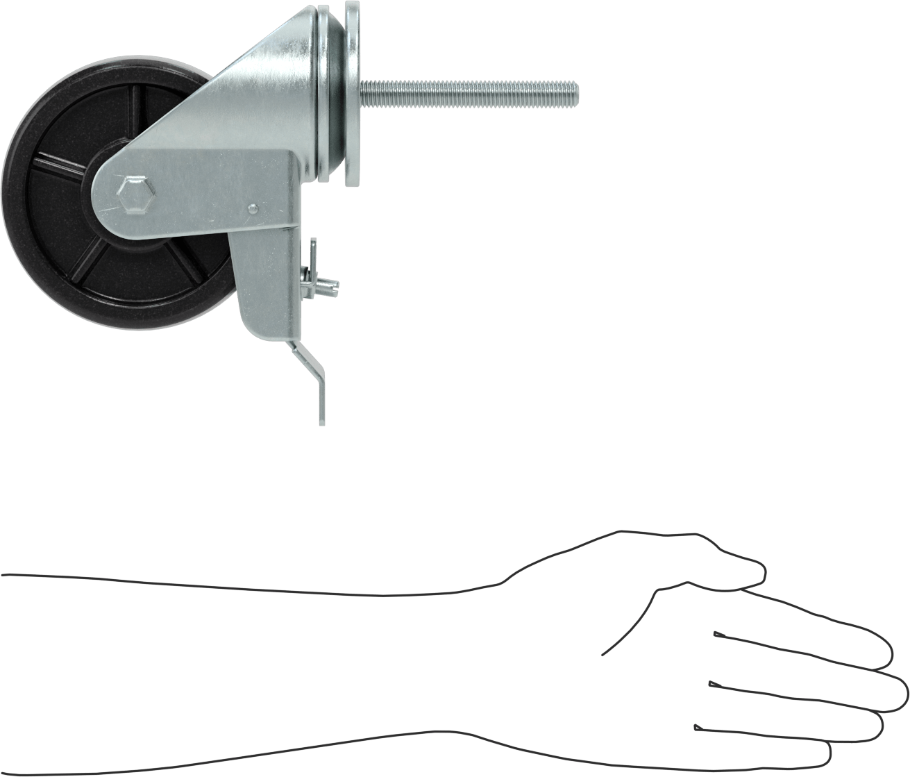 4 inç Uzunluğunda Dişli Saplı Döner Tekerlek, Total Lock, 1/2“-13 Diş ve 5” Çaplı Polipropilen Tekerlek