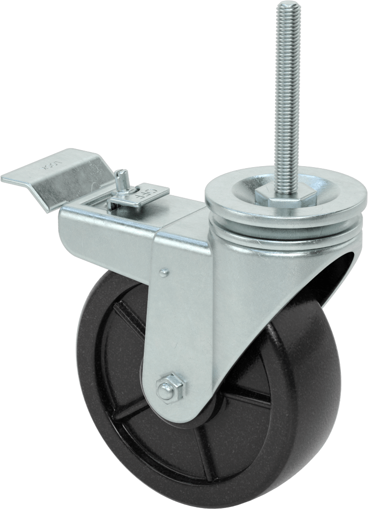 4 inç Uzunluğunda Dişli Saplı Döner Tekerlek, Total Lock, 1/2“-13 Diş ve 6” Çaplı Polipropilen Tekerlek