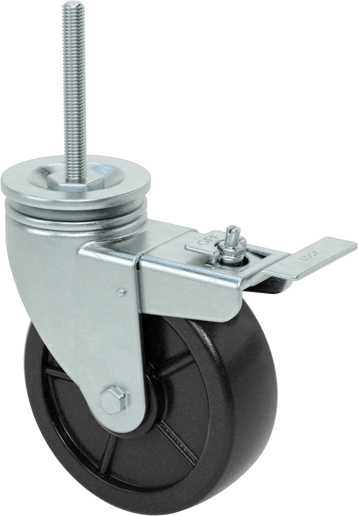 4 inç Uzunluğunda Dişli Saplı Döner Tekerlek, Total Lock, 1/2“-13 Diş ve 6” Çaplı Polipropilen Tekerlek