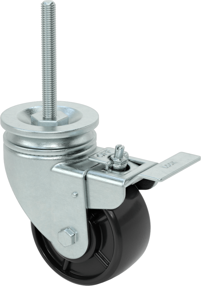 4 inç Uzunluğunda Dişli Saplı Döner Tekerlek, 1/2“-13 Diş ve 4” Çapında Poliüretan Tekerlek, Total Lock