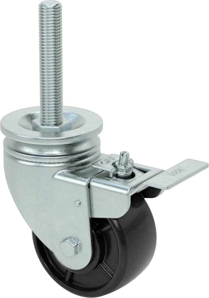 4 inç Uzunluğunda Dişli Saplı Döner Tekerlek, Total Lock, 3/4“-10 Dişli ve 4” Çaplı Polipropilen Tekerlek