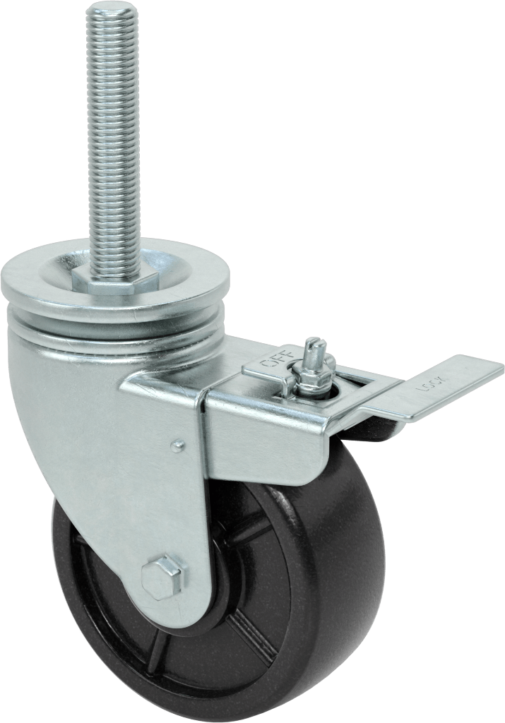 4 inç Uzunluğunda Dişli Saplı Döner Tekerlek, Total Lock, 3/4“-10 Diş ve 5” Çaplı Polipropilen Tekerlek