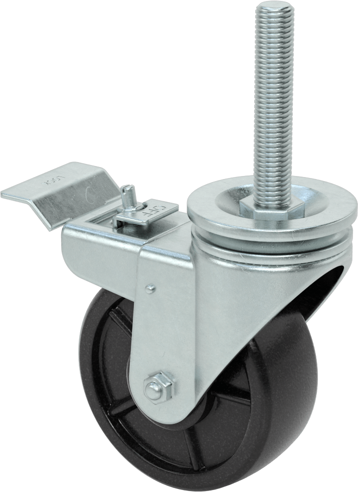4 inç Uzunluğunda Dişli Saplı Döner Tekerlek, Total Lock, 3/4“-10 Diş ve 5” Çaplı Polipropilen Tekerlek