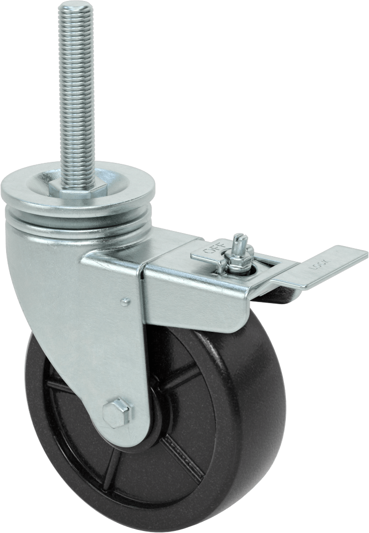 4 inç Uzunluğunda Dişli Saplı Döner Tekerlek, Total Lock, 3/4“-10 Dişli ve 6” Çapında Polipropilen Tekerlek