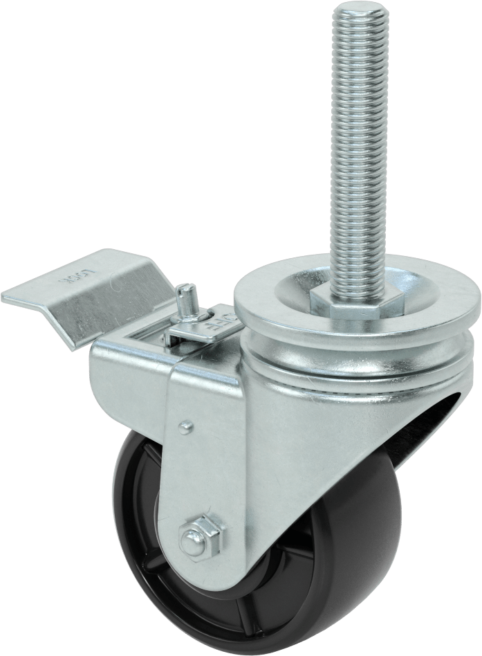 4 inç Uzunluğunda Dişli Saplı Döner Tekerlek, 3/4“-10 Dişli ve 4” Çaplı Poliüretan Tekerlek, Total Lock