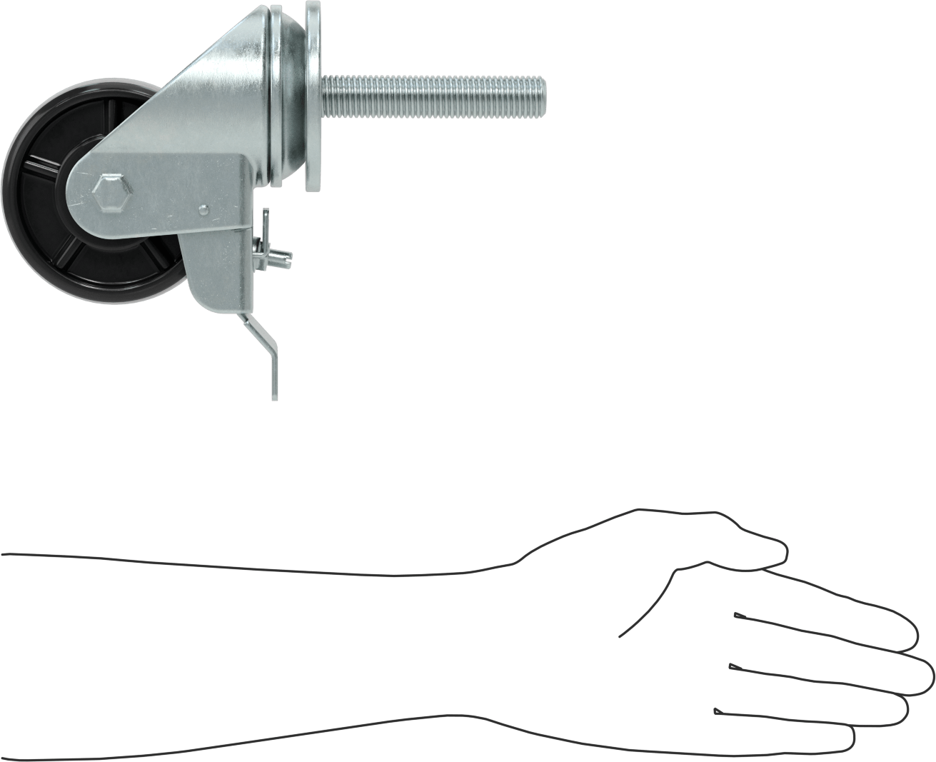 4 inç Uzunluğunda Dişli Saplı Döner Tekerlek, 3/4“-10 Dişli ve 4” Çaplı Poliüretan Tekerlek, Total Lock