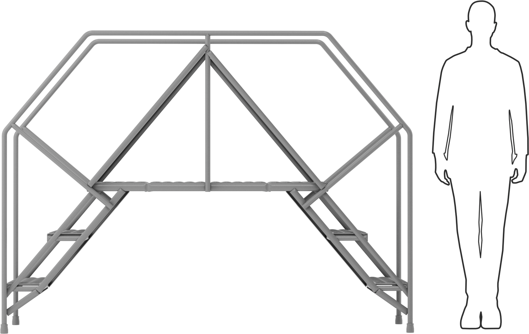 Bağımsız Çapraz Merdiven, 5 ft Yükseklik x 30 inç Genişlik x 6 ft 10 inç Toplam Derinlik