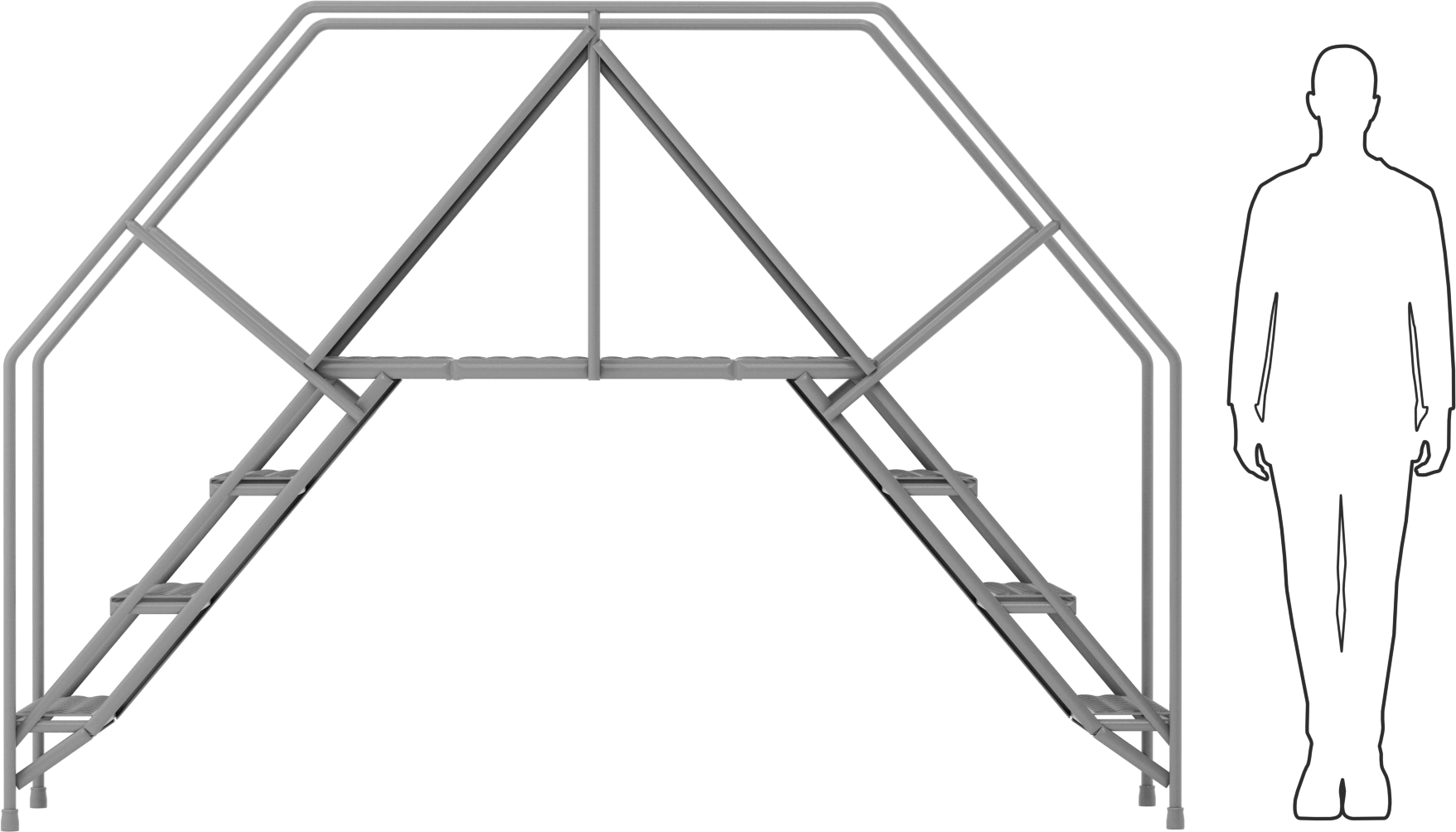 Bağımsız Çapraz Merdiven, 5'10“ Yükseklik x 30” Genişlik x 8'4" Derinlik Toplam