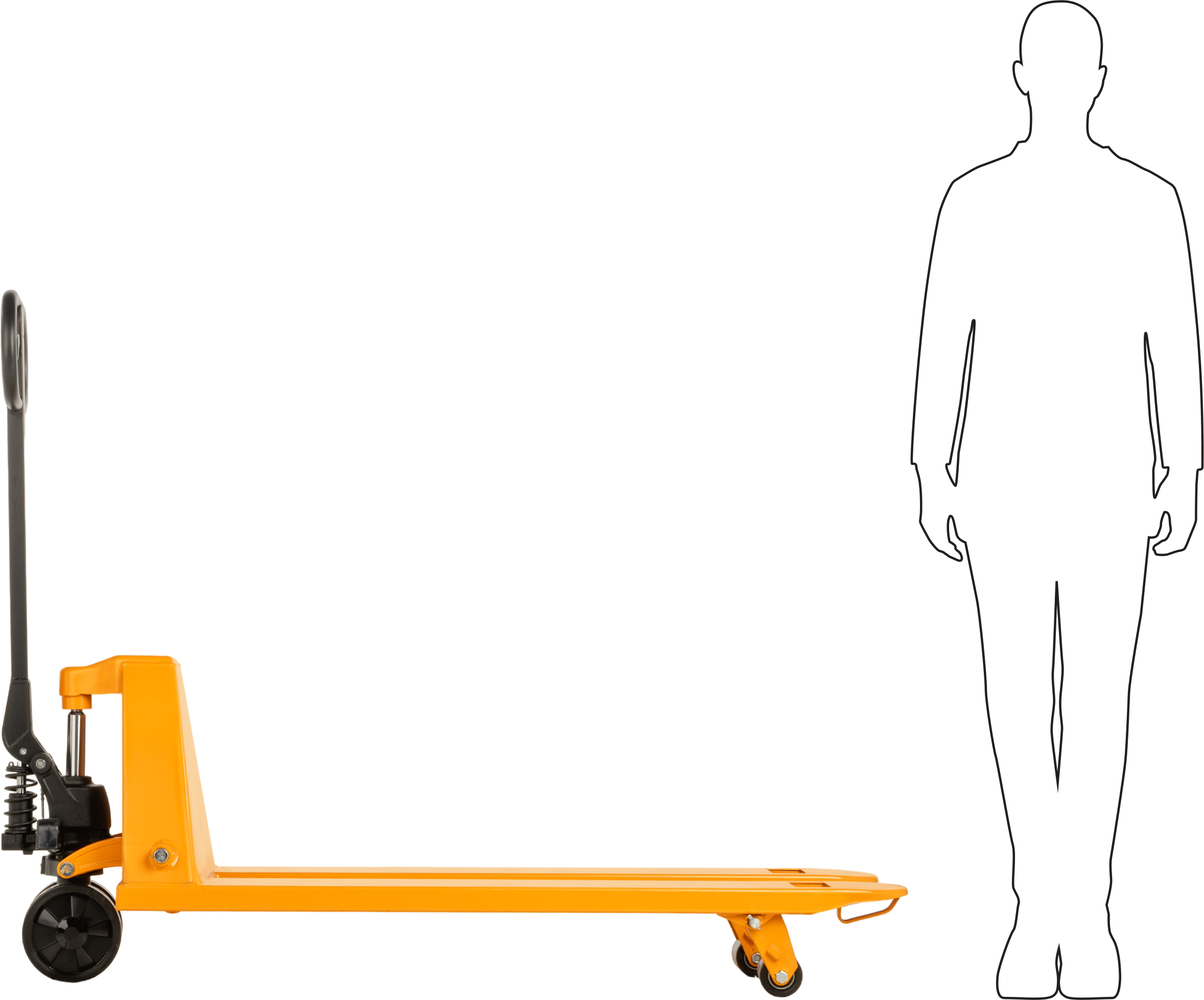 Sabit Çelik Palet Kamyonu, Naylon Tekerlekler, 26“-32” Genişlikte Palet için, 48“ Uzunluk x 7” Genişlik Çatal
