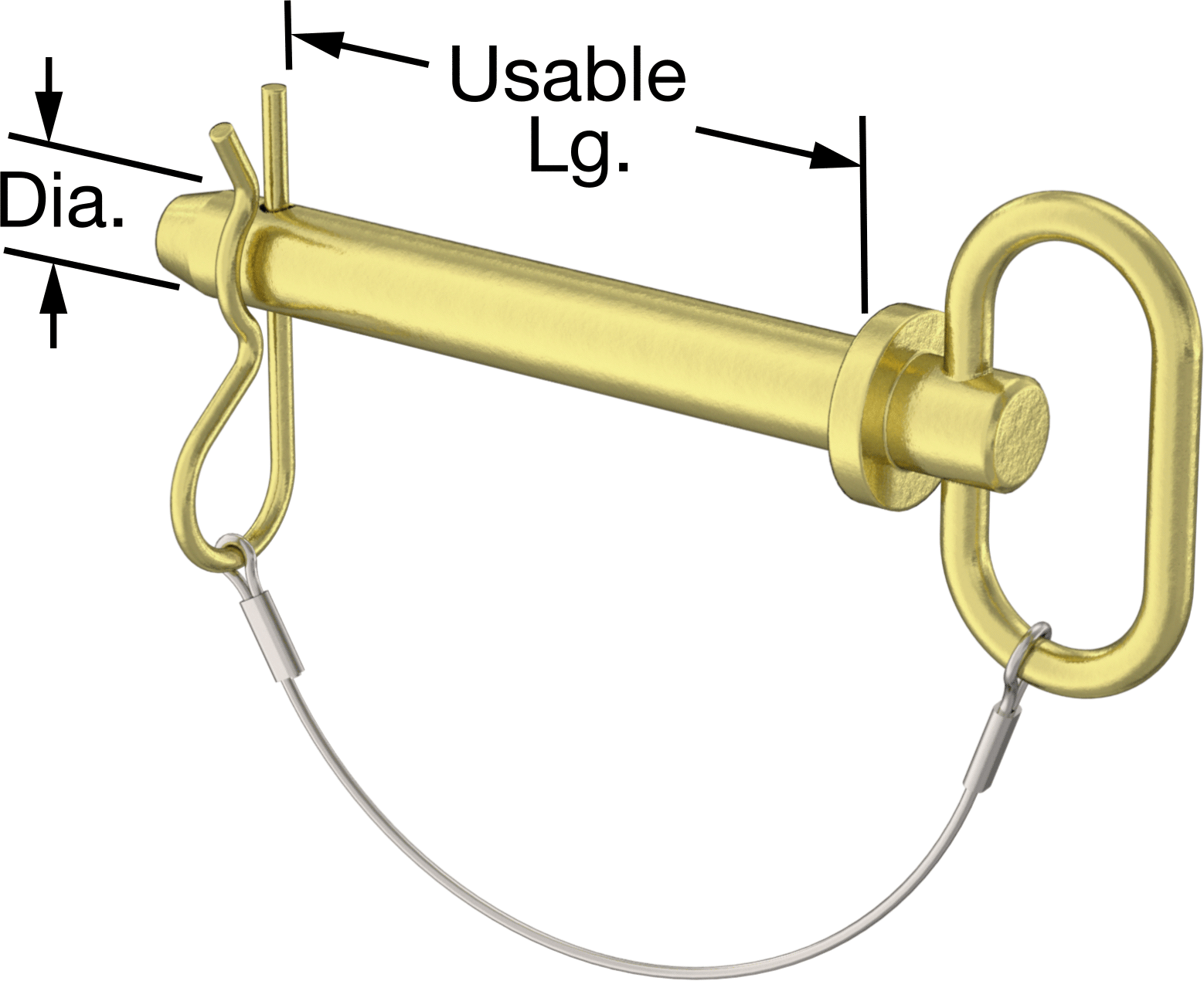 Çatal Pimli Bağlı Döngü Tutucu Çatal Pimi, 1541 Karbon Çelik, 5/8" Çap, 4" Kullanılabilir Uzunluk