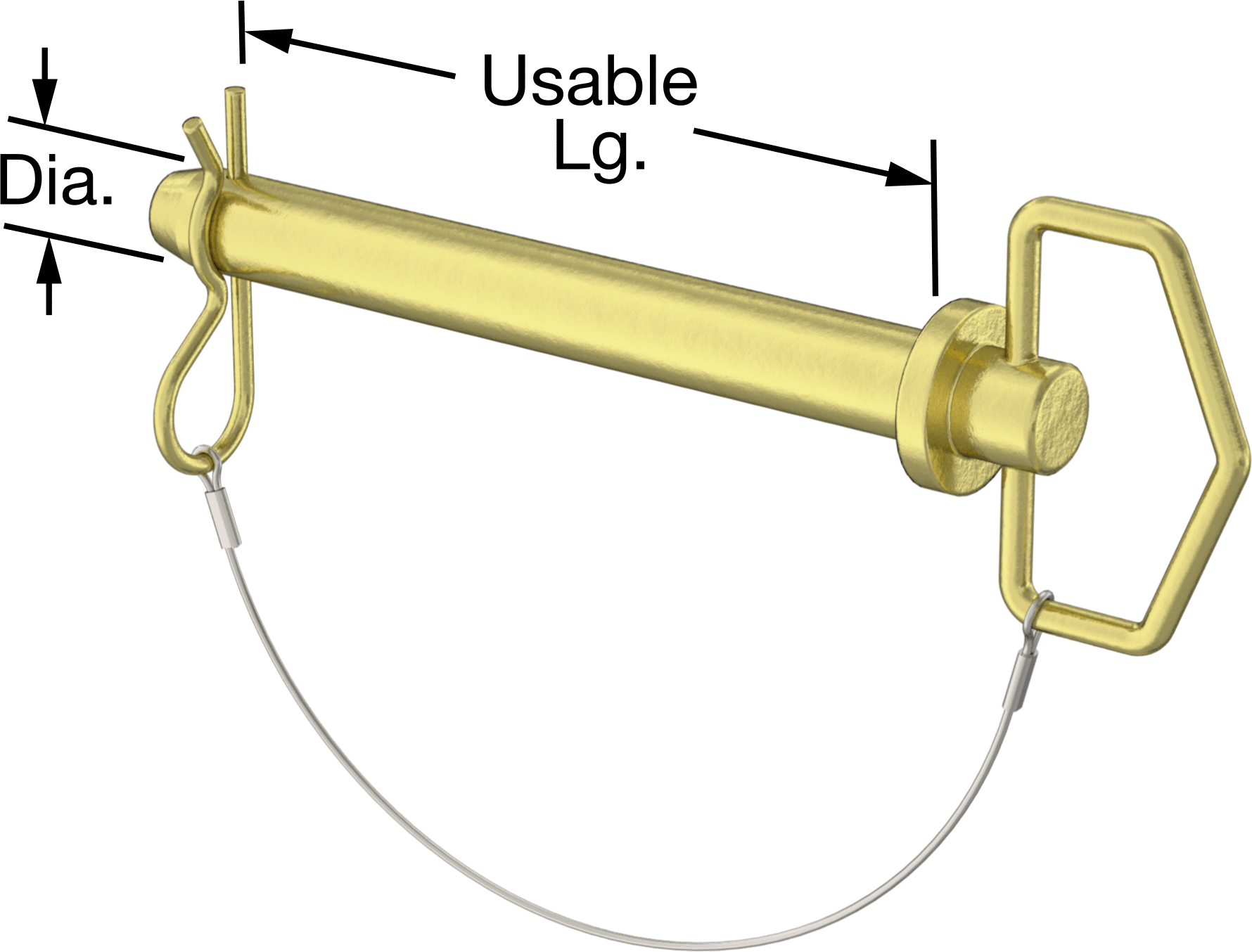 Çatal Pimli Bağlı Döngü Tutucu Çatal Pimi, 1541 Karbon Çelik, 7/8" Çap, 7" Kullanılabilir Uzunluk