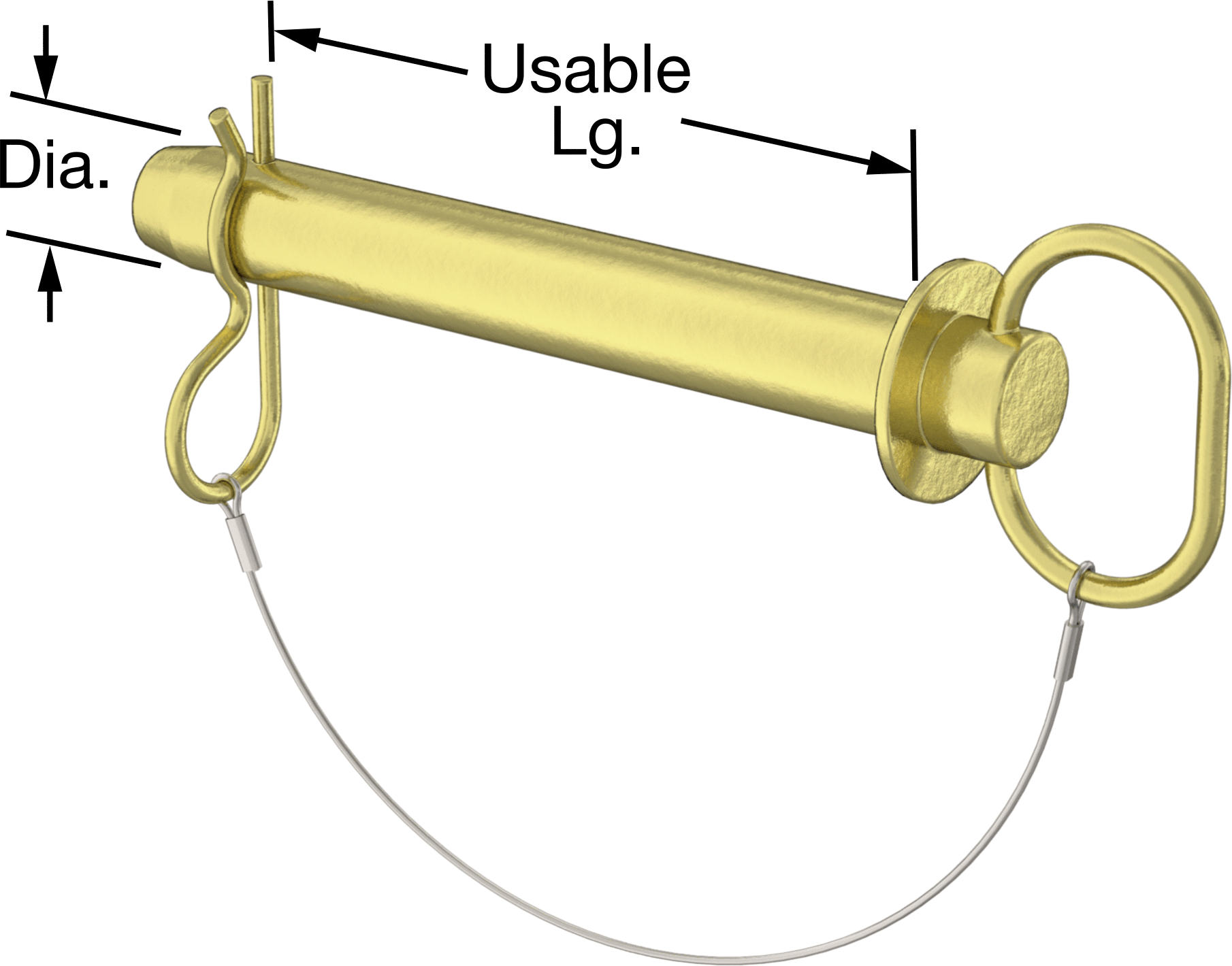 Çatal Pimli Bağlı Döngü Tutucu Çatal Pimi, Çinko Sarı Kromat Kaplamalı 1144 Karbon Çelik, 1-1/8" Çap