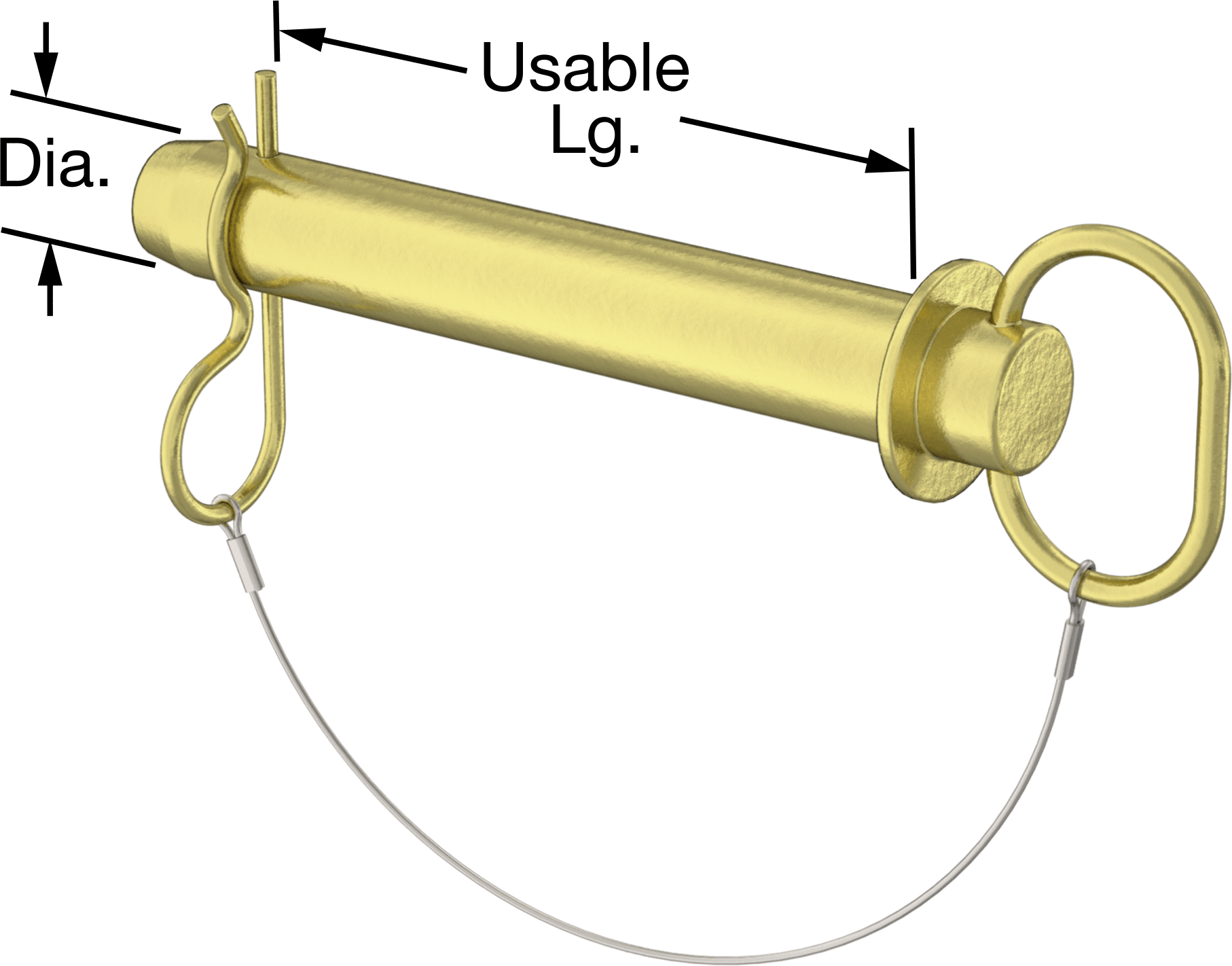 Çatal Pimli Bağlı Döngü Tutucu Çatal Pimi, Çinko Sarı Kromat Kaplamalı 1144 Karbon Çelik, 1-1/4" Çap