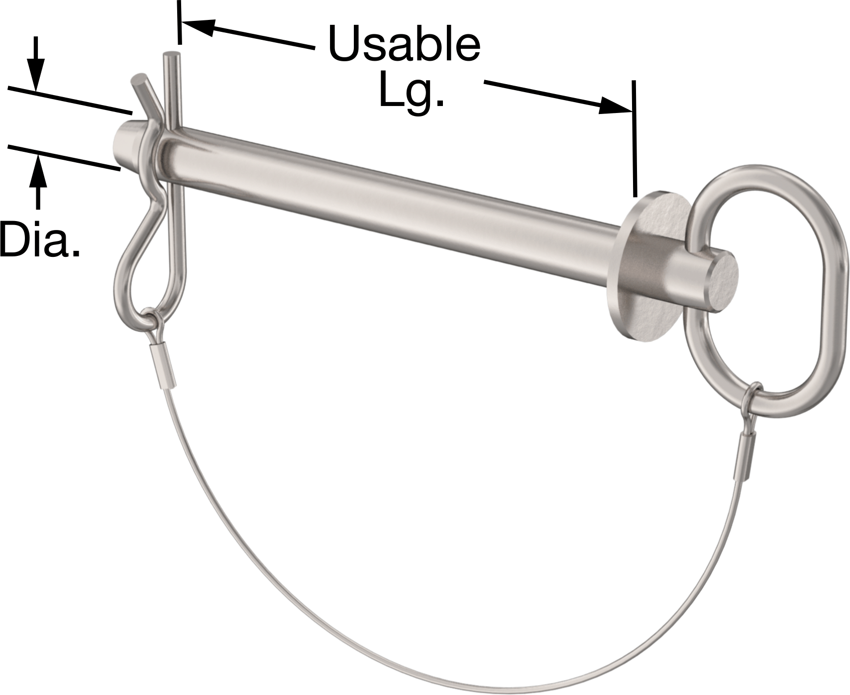 Çatal Pimli Bağlı Döngü Tutucu Çatal Pimi, 17-4 PH Paslanmaz Çelik, 5/8" Çap, 6" Kullanılabilir Uzunluk