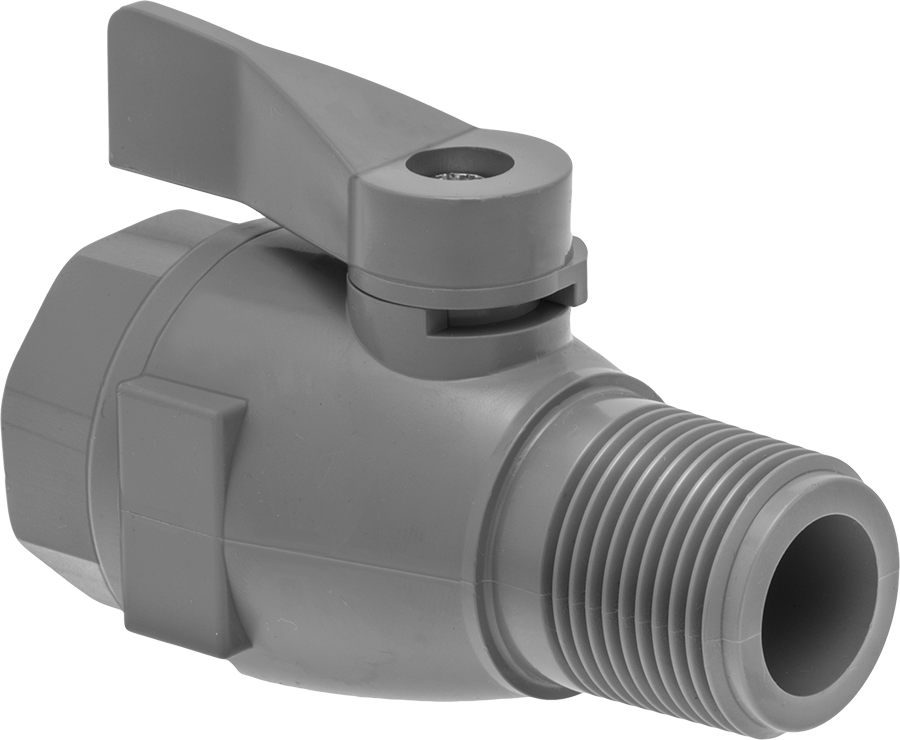 Plastik Dişli Açma/Kapama Valfi, Kompakt, Açık Gri PVC, 3/4 NPT Dişi x 3/4 NPT Erkek