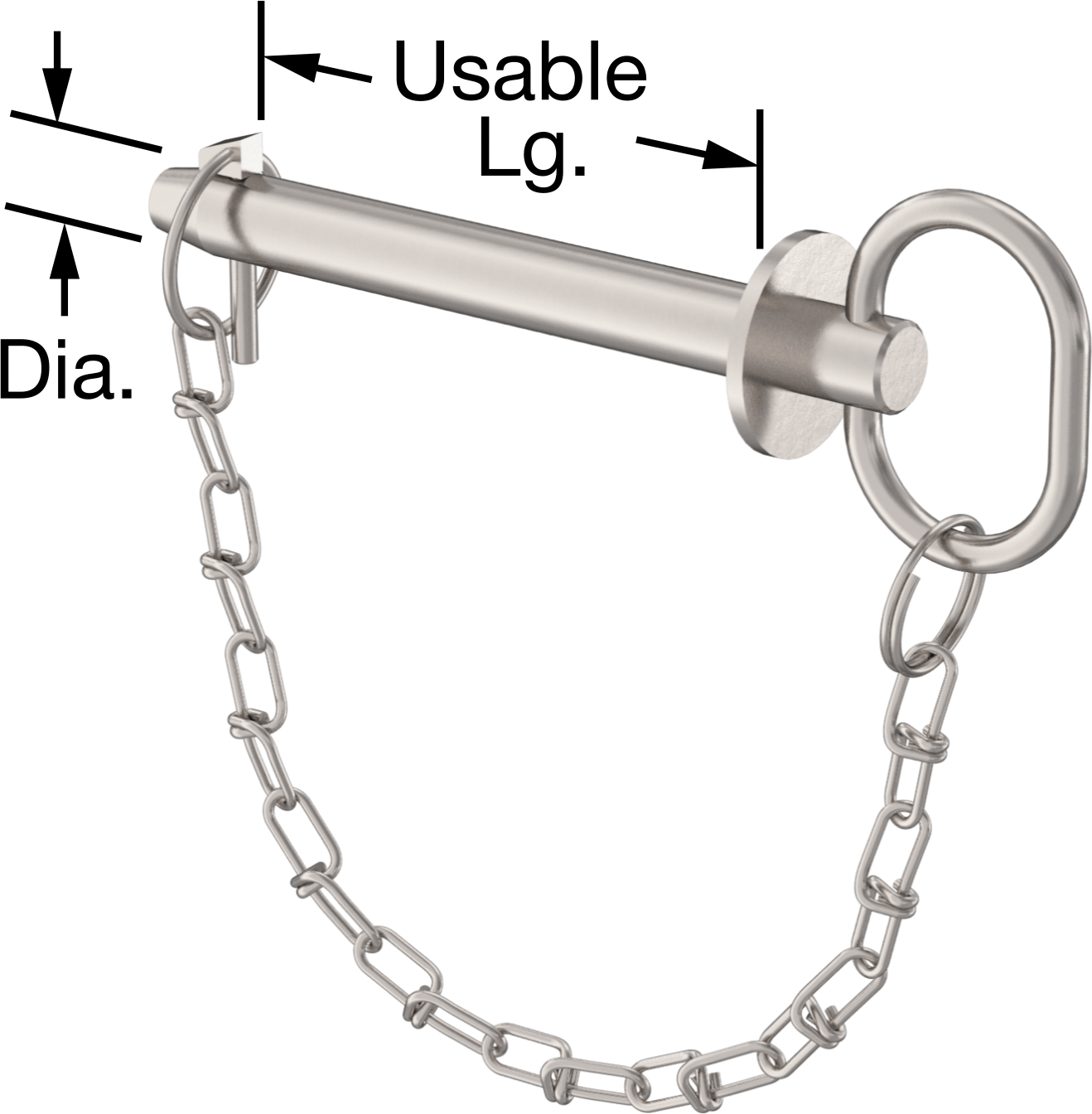 Linch Pimli Bağlı Döngü Tutucu Çatal Pim, 17-4 PH Paslanmaz Çelik, 5/8" Çap, 4-1/2" Kullanılabilir Uzunluk