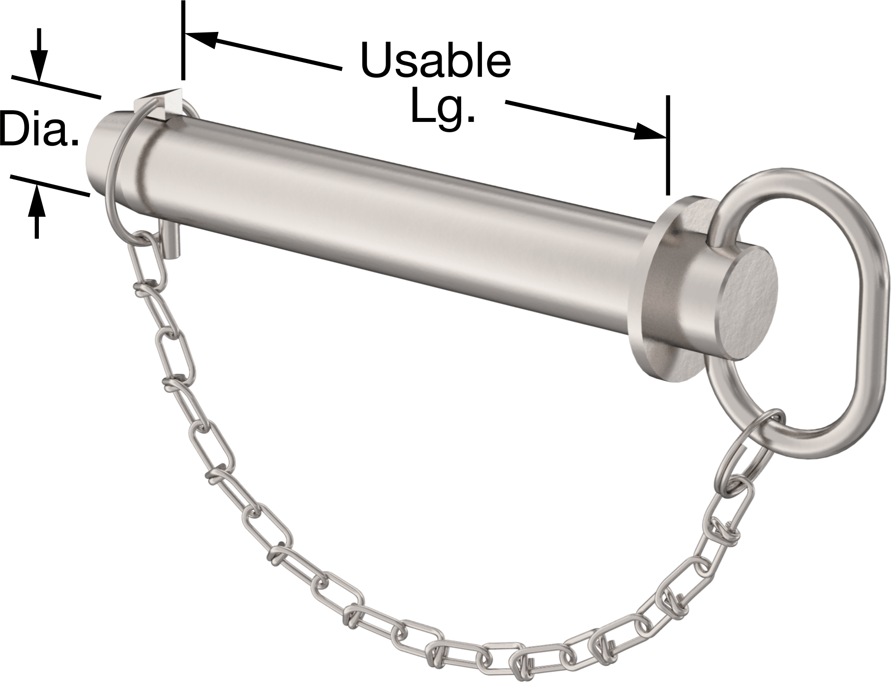 Linch Pimli Bağlı Döngü Tutucu Çatal Pim, 17-4 PH Paslanmaz Çelik, 1-1/4" Çap, 7" Kullanılabilir Uzunluk