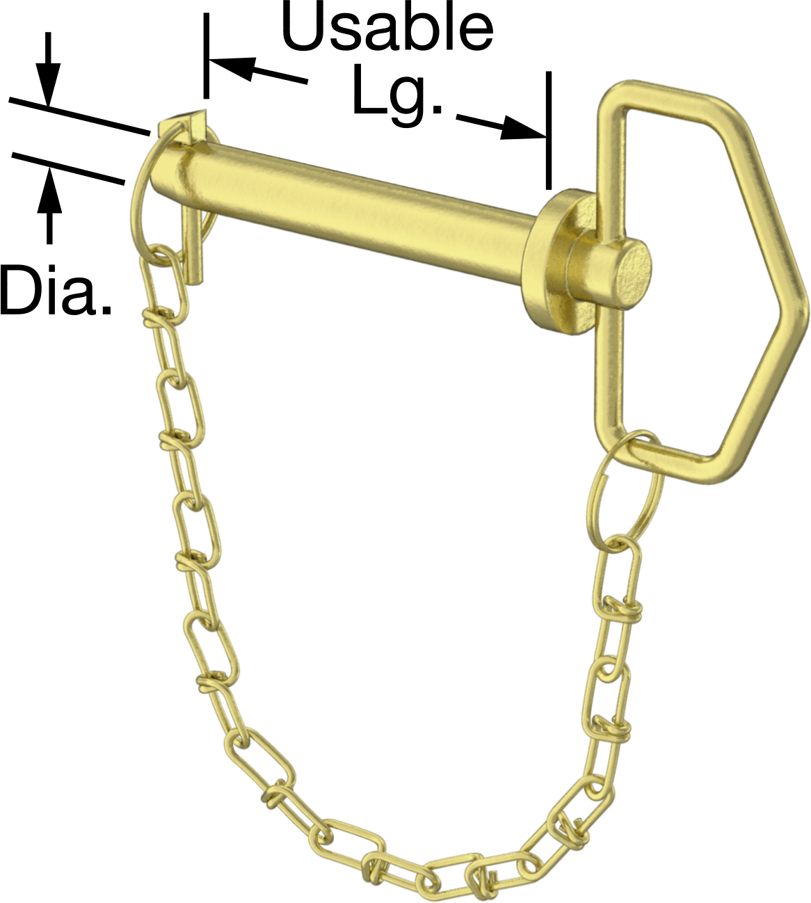 Linch Pimli Bağlı Döngü Tutucu Çatal Pim, 1541 Karbon Çelik, 5/8" Çap, 4" Kullanılabilir Uzunluk