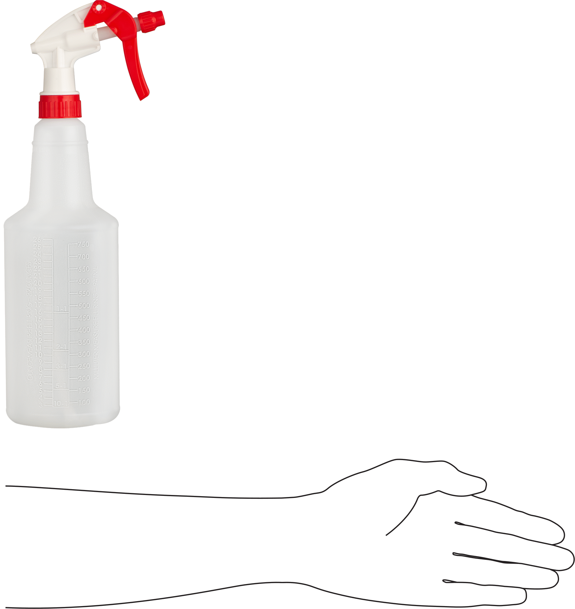 Sprey Şişesi, Polipropilen Başlıklı HDPE, 32 FL. oz Kapasite, 12,5" Yükseklik