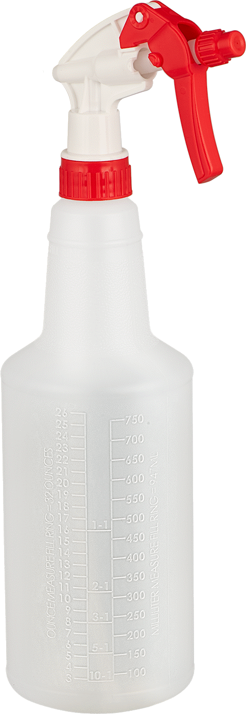 Sprey Şişesi, Polipropilen Başlıklı HDPE, 32 FL. oz Kapasite, 12,5" Yükseklik