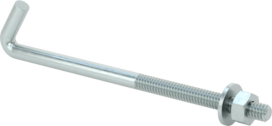 Somun ve Pullu Düşük Mukavemetli Çelik Sabitleme Cıvatası, Yuvarlak Kancalı, Çinko Kaplamalı, 1/4"-20 Diş Boyutu, 5 inç Uzunluk