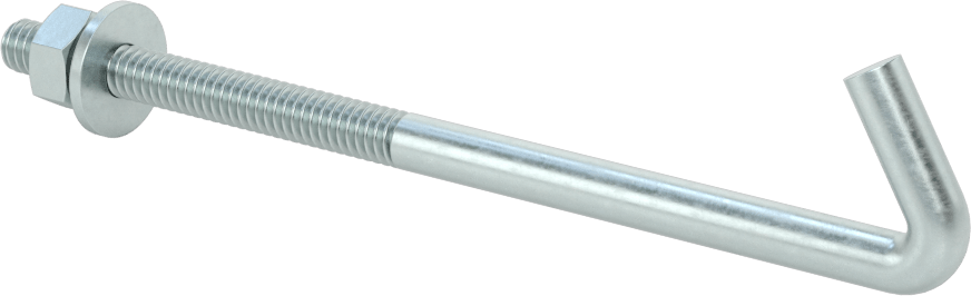 Somun ve Pullu Düşük Mukavemetli Çelik Sabitleme Cıvatası, Yuvarlak Kancalı, Çinko Kaplamalı, 1/4"-20 Diş Boyutu, 5 inç Uzunluk
