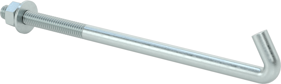 Somun ve Pullu Düşük Mukavemetli Çelik Sabitleme Cıvatası, Yuvarlak Kancalı, Çinko Kaplamalı, 5/16"-18 Diş Boyutu, 6-3/4" Uzunluk