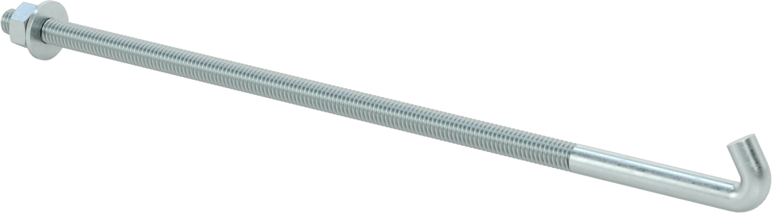 Somun ve Pullu Düşük Mukavemetli Çelik Sabitleme Cıvatası, Yuvarlak Kancalı, Çinko Kaplamalı, 5/16"-18 Diş Boyutu, 10-5/16" Uzunluk