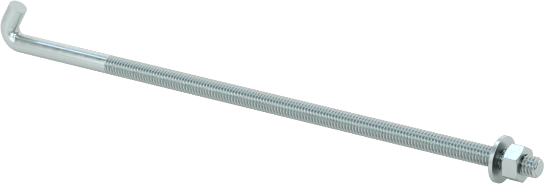 Somun ve Pullu Düşük Mukavemetli Çelik Sabitleme Cıvatası, Yuvarlak Kancalı, Çinko Kaplamalı, 5/16"-18 Diş Boyutu, 10-5/16" Uzunluk