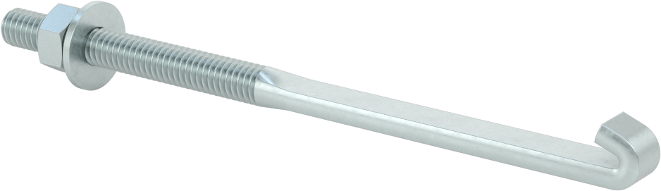 Somun ve Pullu Düşük Mukavemetli Çelik Sabitleme Cıvatası, Düz Kancalı, Çinko Kaplamalı, 5/16"-18 Diş Boyutu, 5-7/8" Uzunluk