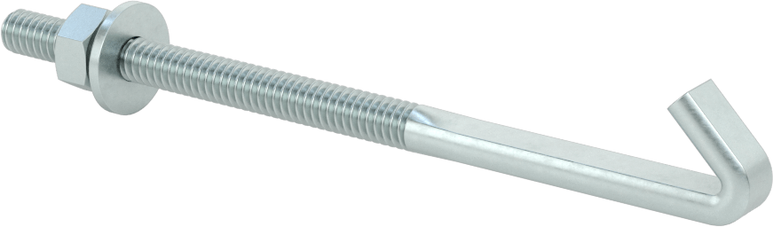 Somun ve Pullu Düşük Mukavemetli Çelik Sabitleme Cıvatası, Düz Kancalı, Çinko Kaplamalı, 1/4"-20 Diş Boyutu, 4-3/4" Uzunluk