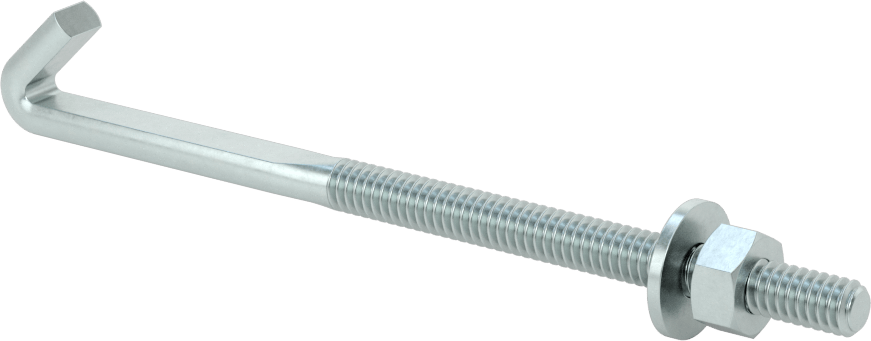 Somun ve Pullu Düşük Mukavemetli Çelik Sabitleme Cıvatası, Düz Kancalı, Çinko Kaplamalı, 1/4"-20 Diş Boyutu, 4-3/4" Uzunluk