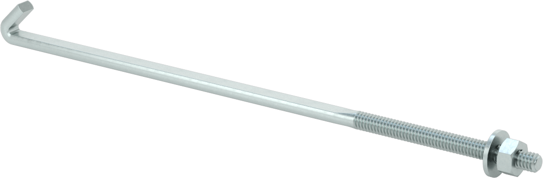 Somun ve Pullu Düşük Mukavemetli Çelik Sabitleme Cıvatası, Düz Kancalı, Çinko Kaplamalı, 1/4"-20 Diş Boyutu, 9 inç Uzunluk