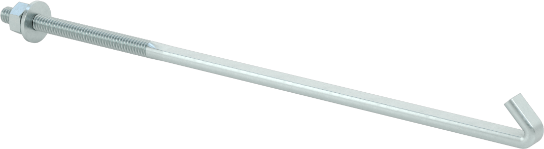 Somun ve Pullu Düşük Mukavemetli Çelik Sabitleme Cıvatası, Düz Kancalı, Çinko Kaplamalı, 1/4"-20 Diş Boyutu, 9 inç Uzunluk