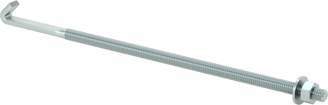 Somun ve Pullu Düşük Mukavemetli Çelik Sabitleme Cıvatası, Düz Kancalı, Çinko Kaplamalı, 5/16"-18 Diş Boyutu, 10-5/16" Uzunluk