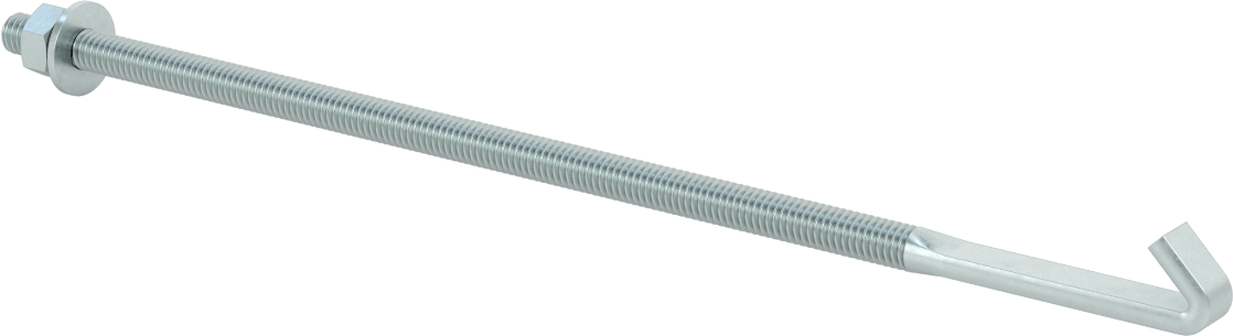 Somun ve Pullu Düşük Mukavemetli Çelik Sabitleme Cıvatası, Düz Kancalı, Çinko Kaplamalı, 5/16"-18 Diş Boyutu, 10-5/16" Uzunluk