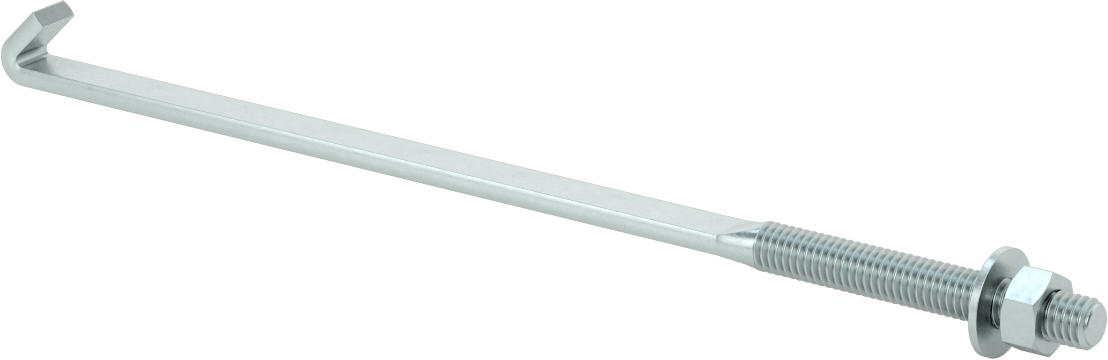 Somun ve Pullu Düşük Mukavemetli Çelik Sabitleme Cıvatası, Düz Kancalı, Çinko Kaplamalı, 3/8"-16 Diş Boyutu, 10" Uzunluk