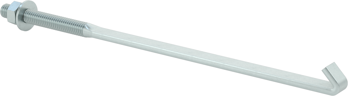 Somun ve Pullu Düşük Mukavemetli Çelik Sabitleme Cıvatası, Düz Kancalı, Çinko Kaplamalı, 3/8"-16 Diş Boyutu, 10" Uzunluk