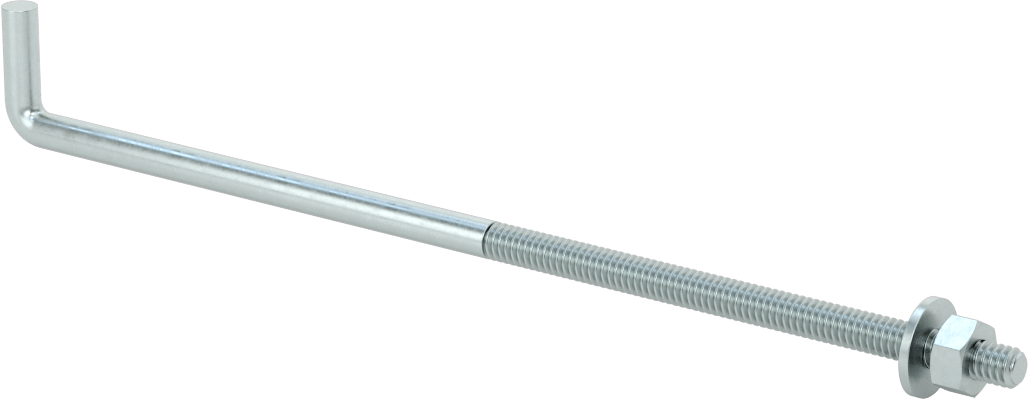 Somun ve Pullu Düşük Mukavemetli Çelik Sabitleme Cıvatası, Yuvarlak Kancalı, Çinko Kaplamalı, 1/4"-20 Diş Boyutu, 8" Uzunluk