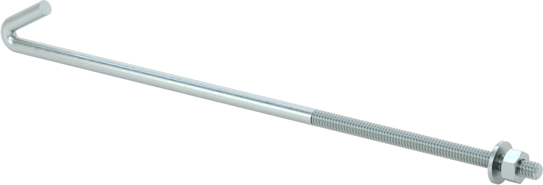 Somun ve Pullu Düşük Mukavemetli Çelik Sabitleme Cıvatası, 30 Derecelik Yuvarlak Kanca, Çinko Kaplamalı, 1/4"-20 Diş Boyutu, 10" Uzunluk