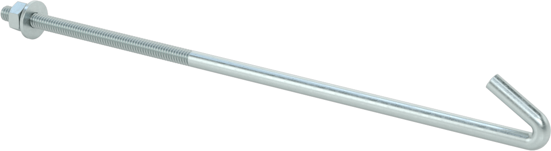 Somun ve Pullu Düşük Mukavemetli Çelik Sabitleme Cıvatası, 30 Derecelik Yuvarlak Kanca, Çinko Kaplamalı, 1/4"-20 Diş Boyutu, 10" Uzunluk