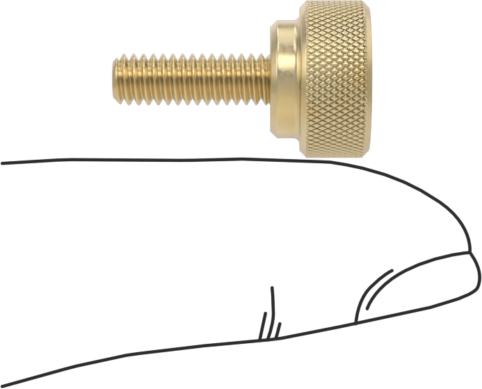Pirinç Yükseltilmiş Tırtıllı Başlı Parmak Vidası, 8-32 Diş Boyutu, 1/2" Uzunluk