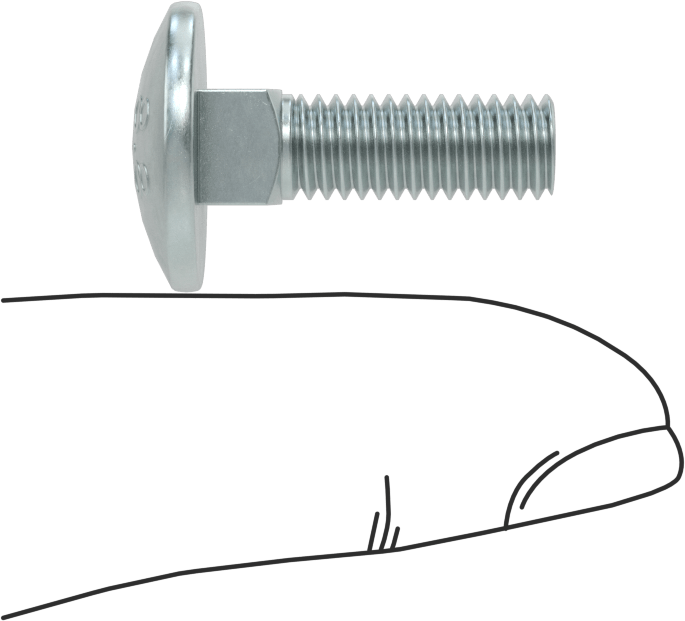 Çelik Kare Boyunlu Taşıma Cıvataları, Orta Mukavemetli, Çinko Kaplama, M6 x 1 mm Diş, 20 mm Uzunluk